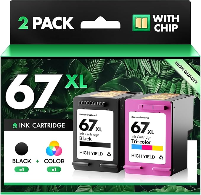 67XL Ink Cartridges Black Tri-Color Combo Pack Replacement by INKBAY