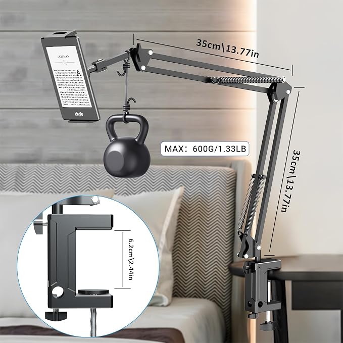 Metal Tablet Holder for Kindle Reading in Bed, Easy Adjust Hands Free Lazy Arm - Image 4