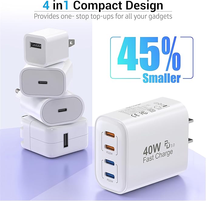 40W USB C Charger Block, 4 USBC Ports, Type C Wall Plug USB-C Fast Charging - Image 6