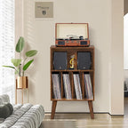 Lerliuo Record Player Stand, Mid-Century Vinyl Storage Cabinet Table - Image 4