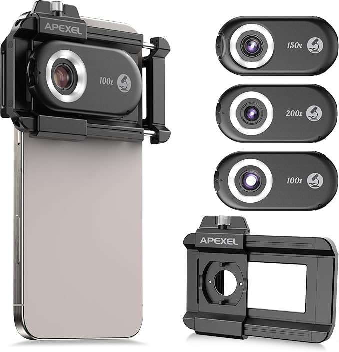 APEXEL 3-in-1 Phone Microscope Lens, 100X/150X/200X Nano Zoom Phone Micro Lens by Apexel