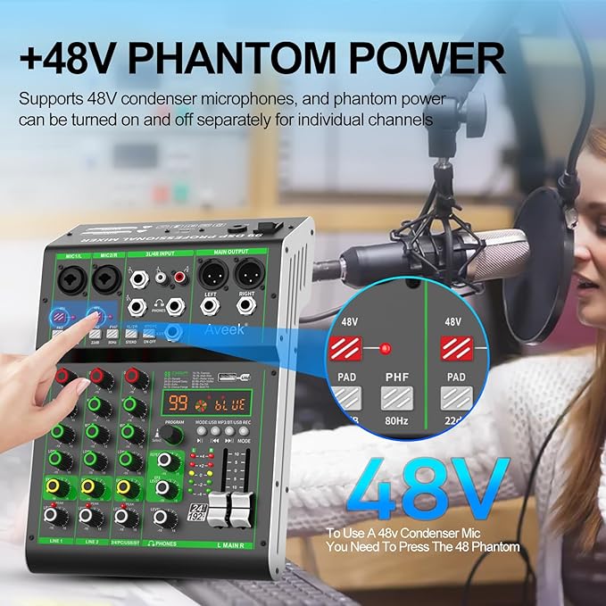 Aveek Audio Mixer, Professional Sound Board Mixing Console - Image 7