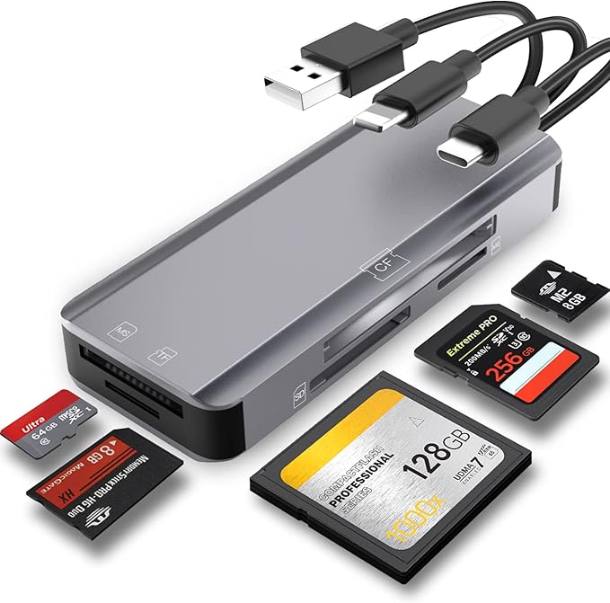 5-in-1 Multi Memory Card Reader, Aluminum SD/TF/CF/MS/M2/Micro SD Card Reader by JOOPSHEE