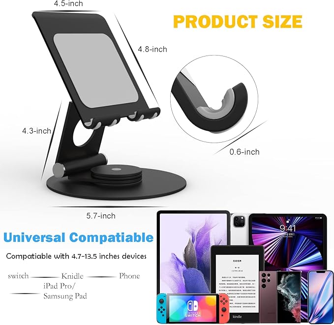 KABCON Swivel Tablet Stand, Aluminum Portable 360°Rotating Holder - Image 2