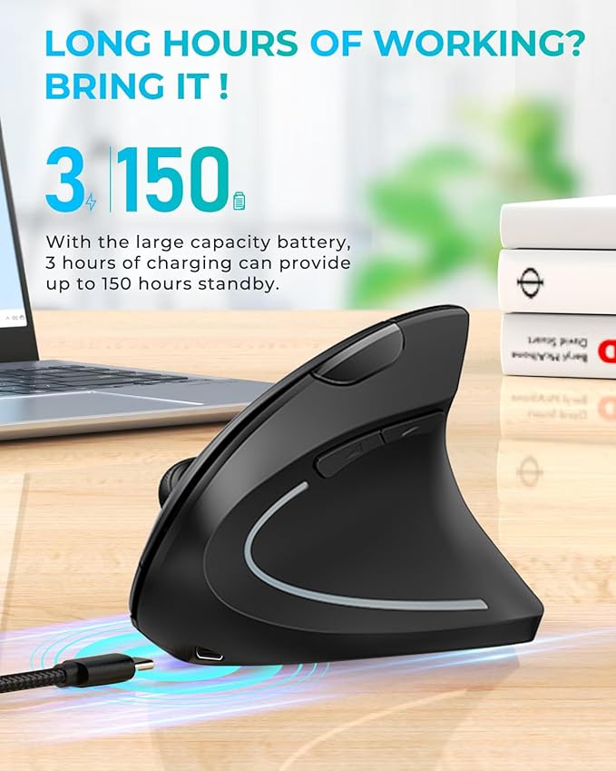 Lekvey Ergonomic Mouse, Vertical Wireless Mouse: Rechargeable Optical Carpal - Image 4
