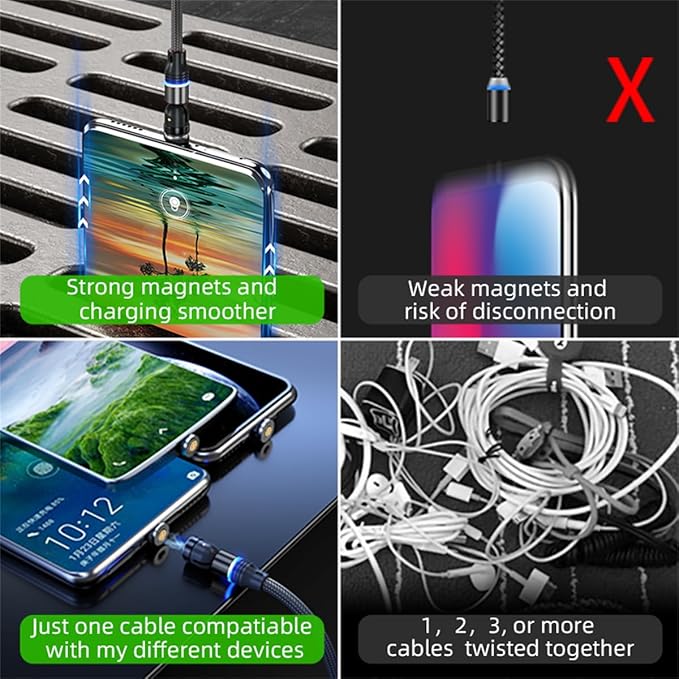 Magnetic Charging Cable 540° Rotation 3A Fast Charging Data Sync 3 in 1 - Image 5