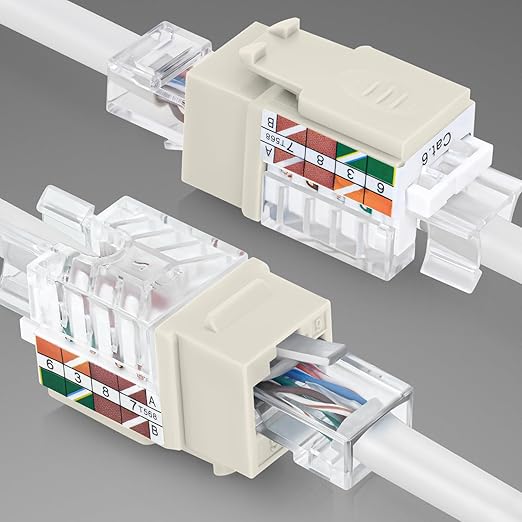 Everest 45° Angled RJ45 Cat6 Keystone Jacks 10-Pack in Light Almond - Image 8