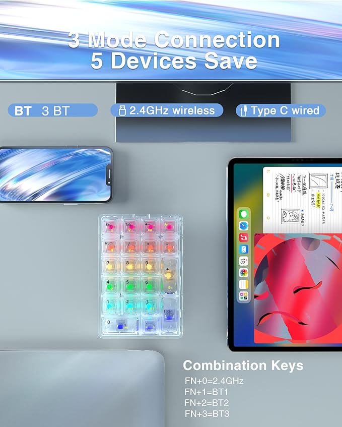 SOLAKAKA K21 RGB Backlit Tri-Mode Transparent Wireless Mechanical Number Pad - Image 3