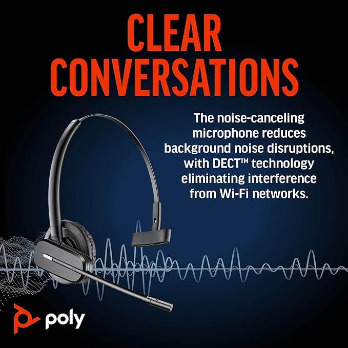 Poly CS540 Wireless DECT Headset – Single Ear Convertible – Connects to Desk - Image 3