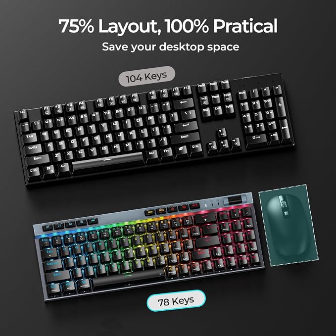 RGB Mechanical GamingKeyboard, 78 Keys Hot-Swap Mechanical Keyboard - Image 3