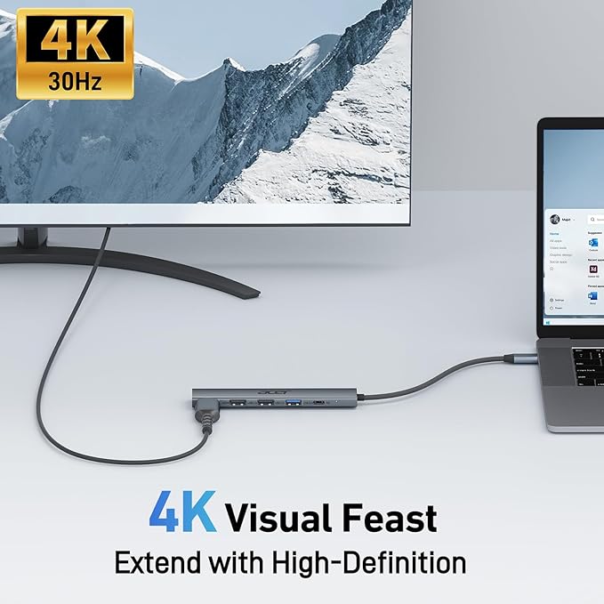 Acer 5 in 1 USB C Hub with 4K HDMI, 100W Power Delivery, 3 USB A Data Ports - Image 5