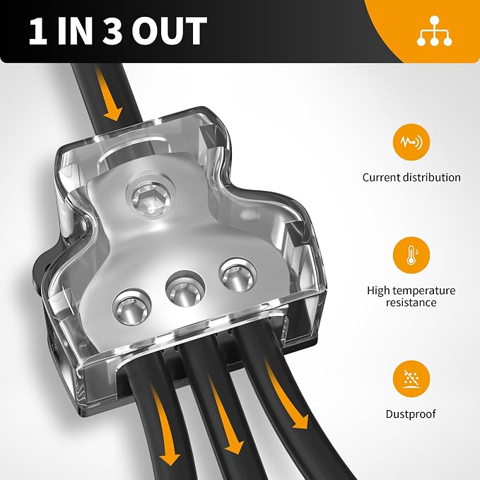 3 Way Power Distribution Block Car Audio Splitter 1 x 0 Gauge in / 3 x 4 Gauge - Image 5