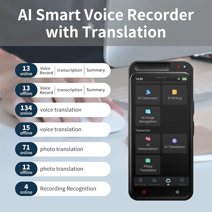 AI Voice Recorder with Playback, Digital Voice Recorder with AI Transcription - Image 2