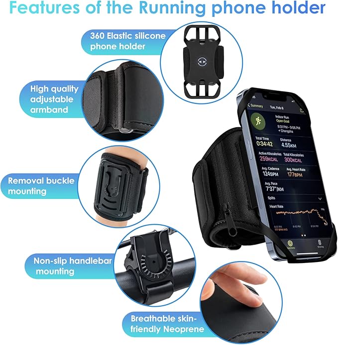 Cikyner Running Armband, 3 in 1 Running Phone Holder Sports Armband Bicycle - Image 4