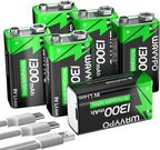 Rechargeable 9V Batteries, 1300mAh 9 Volt Lithium-ion Batteries Long Lasting 9V by WAVYPO