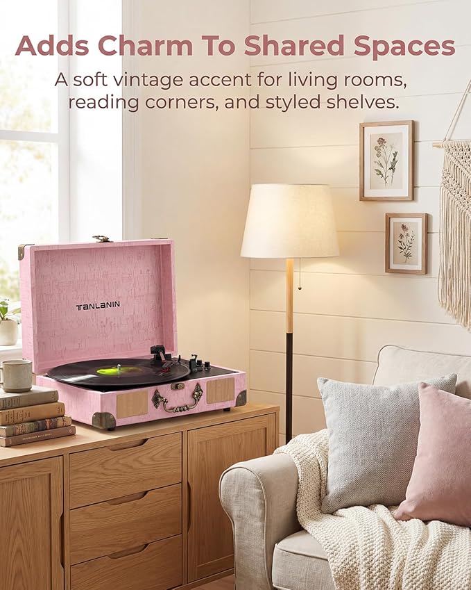 Vinyl Record Player with Bluetooth Output & Input, Treble & Bass Control - Image 7