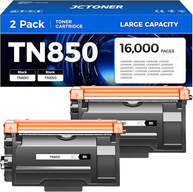 TN850 Black Toner Cartridge 2-Pack High Yield Compatible by JCTONER