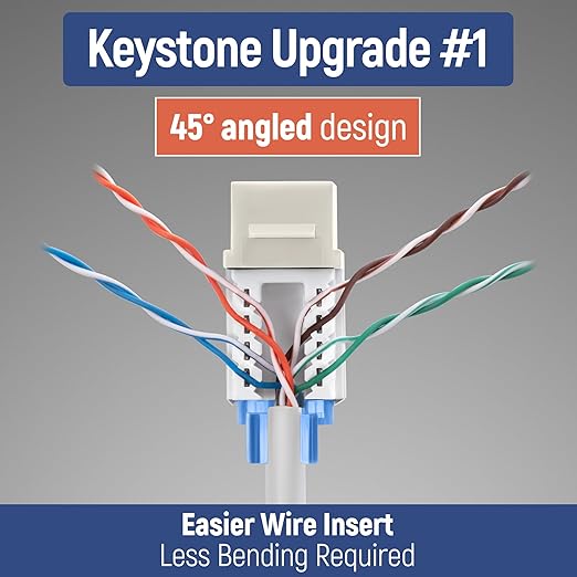 Everest 45° Angled RJ45 Cat5e Keystone Jacks 10-Pack in Light Almond - Image 3