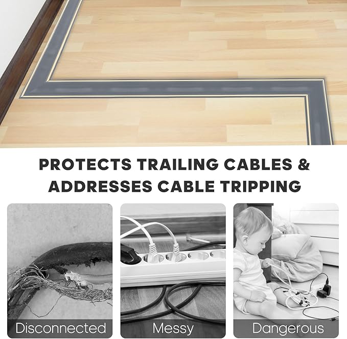 10ft Large Grey Floor Cord Cover, Self-2" x 0.6", Cable Cavity:0.8" x 0.4" - Image 6