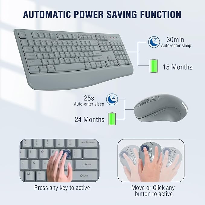 Wireless Keyboard and Mouse Combo, EDJO 2.4G Full-Sized Ergonomic Computer - Image 2