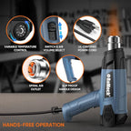 ROMECH 1500W Heavy Duty Heat Gun, Variable Temperature Control Hot Air Gun Kit - Image 4