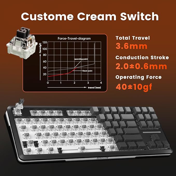 Redragon Wireless Mechanical Keyboard, 3-Modes Bluetooth Gasket Hot Swappable - Image 3