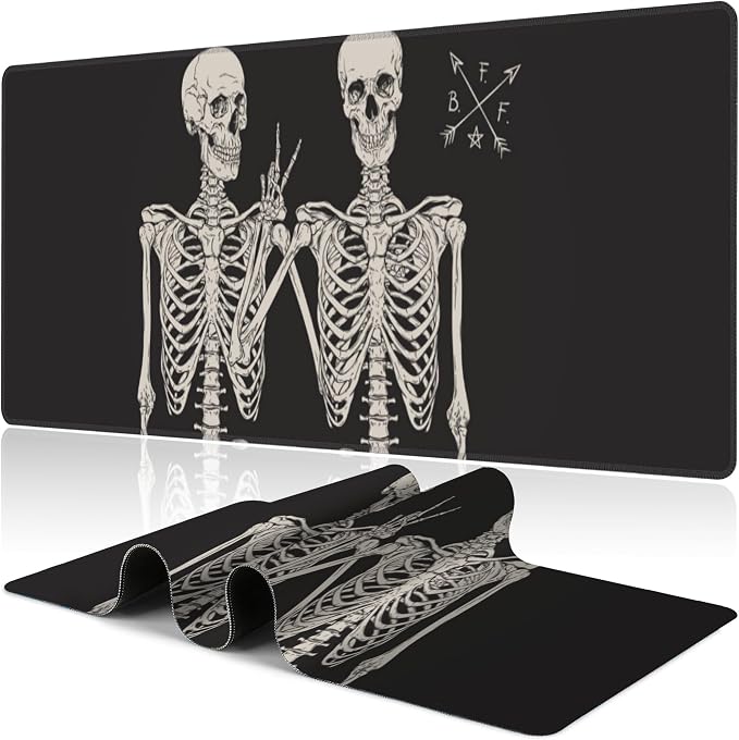Human Skeletons Best Friends Desk Mat, Large Gothic Human Skeleton Gaming by NIYLYNSYN