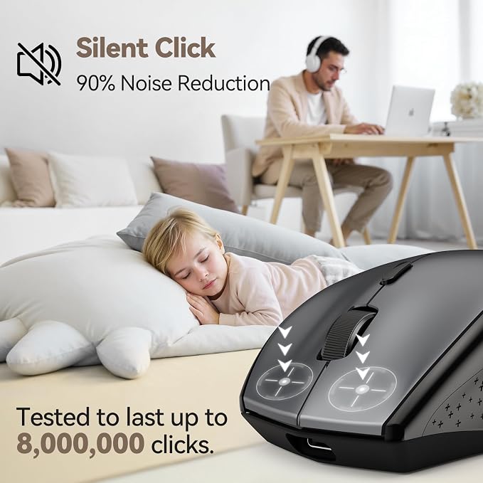 TECKNET Wireless Mouse Jiggler, USB-C Rechargeable Mouse, Silent Mouse Quiet - Image 5