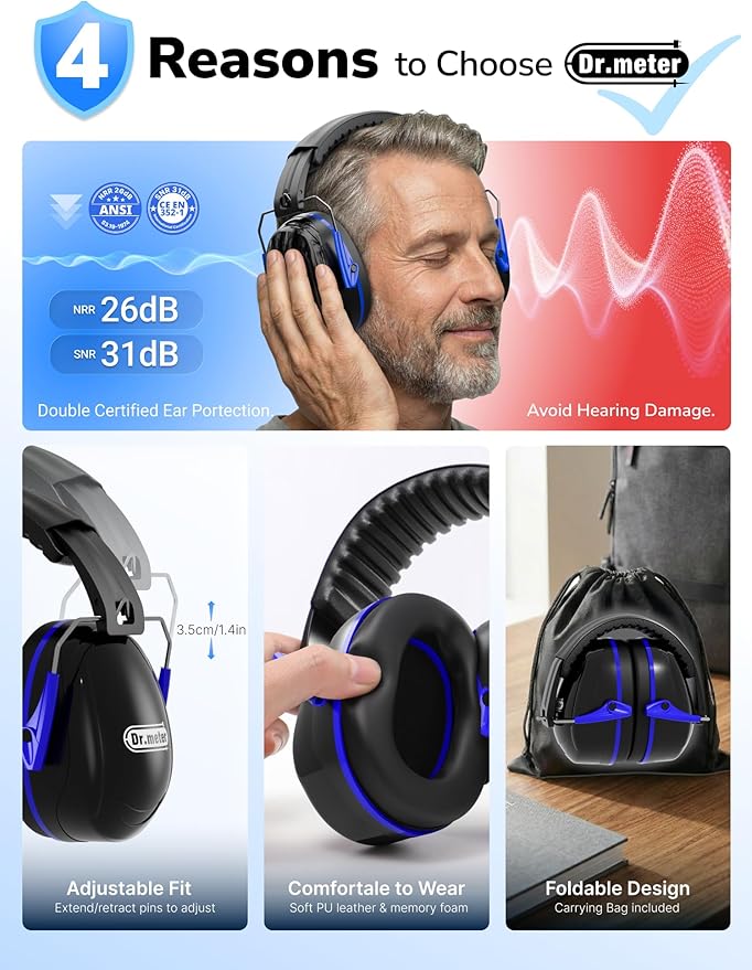 Dr.meter Noise Reduction Ear Muffs, SNR31dB Hearing Protection Sensory Earmuffs - Image 3