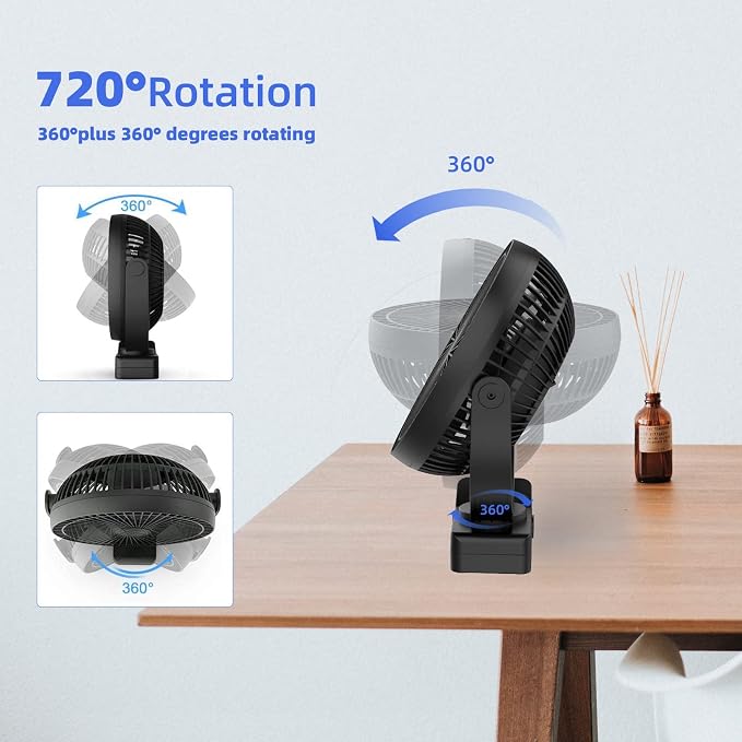 ATEngeus USB Desk Fan, Rechargeable Portable Fan, 8-Inch Clip on Fan, 10000mAh - Image 3