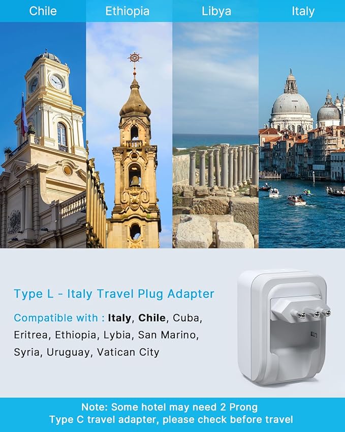 2 Pack Italy Travel Plug Adapter, VINTAR Foldable Italy Power Adapter - Image 3