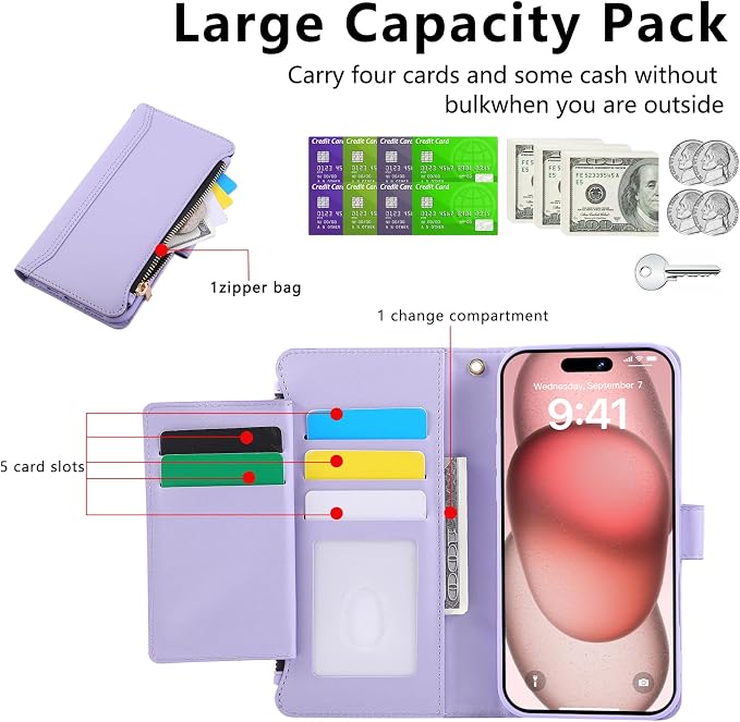 Compatible with iPhone 12/12 Pro Wallet Phone Case-PU Leather Magnetic Flip - Image 9