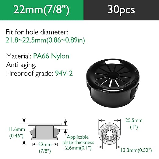 30PCS Cable Grommets, 7/8" Desk Hole Cover Petal Shaped Buckle Type Nylon Snap - Image 9