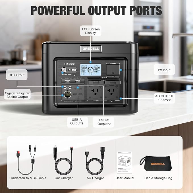GRECELL Portable Power Station 1200W 672Wh H1200 LiFePO4 Battery Solar Generator - Image 7