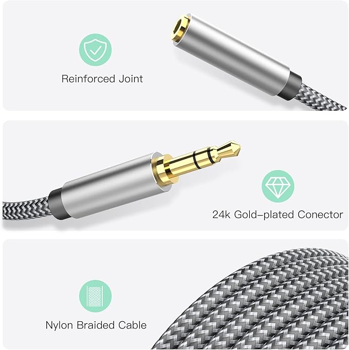 Aux Extension Cord 15ft, 3.5mm 1/8 Aux Stereo Audio Cable Male to Female Stereo - Image 6