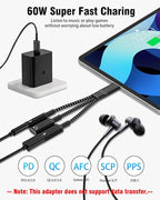 tavalmax USB C Splitter, USB C to 3.5mm Headphone and Charger Adapter, USB - Image 5