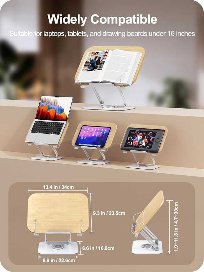 Book Stand for Reading, 360° Adjustable Book Holder, Foldable Book Holder Stand - Image 6