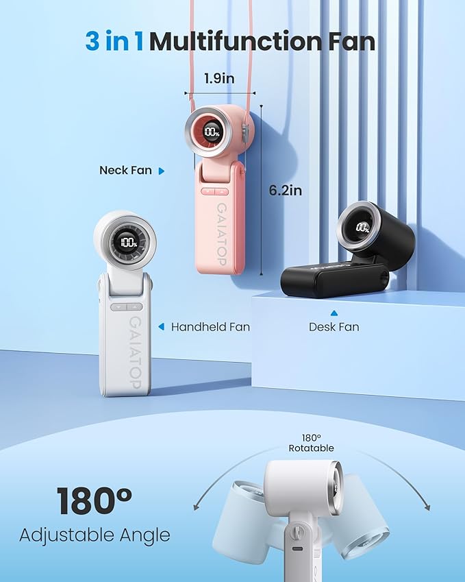 Gaiatop Portable Handheld Mini Fan, 21 Working Hours 6 Speeds, Rechargeable - Image 4