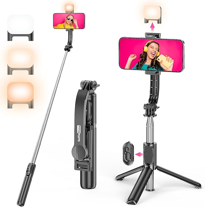Selfie Stick Tripod with Fill Light, All in One Extendable Selfie Stick with by SelfieShow