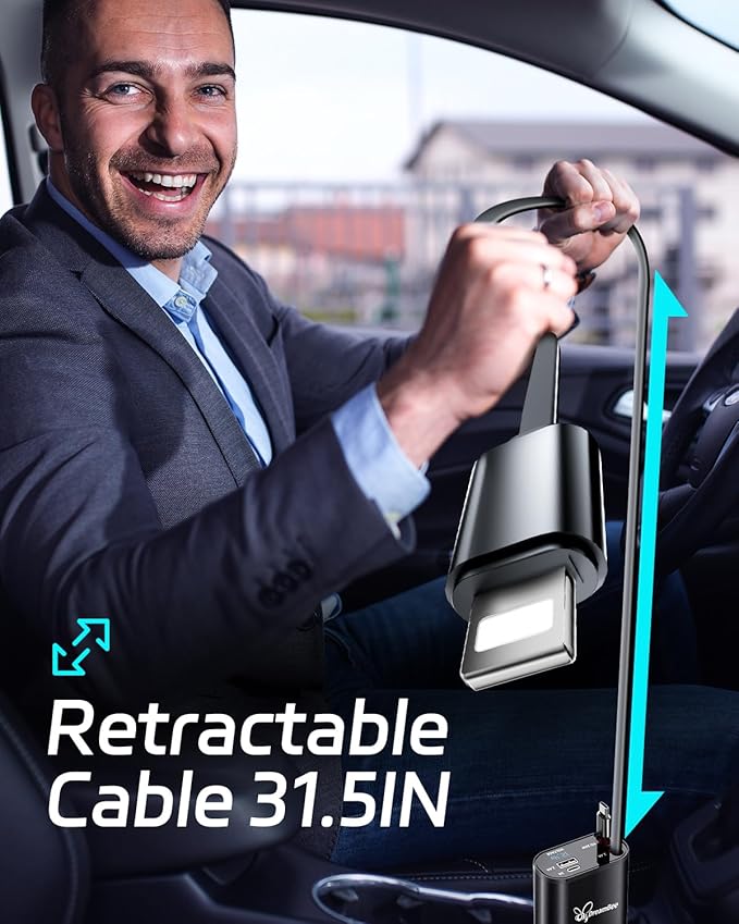 DreamBee Retractable Car Charger, 66W 4 in 1 Super Fast Charge Car Phone Charger - Image 5