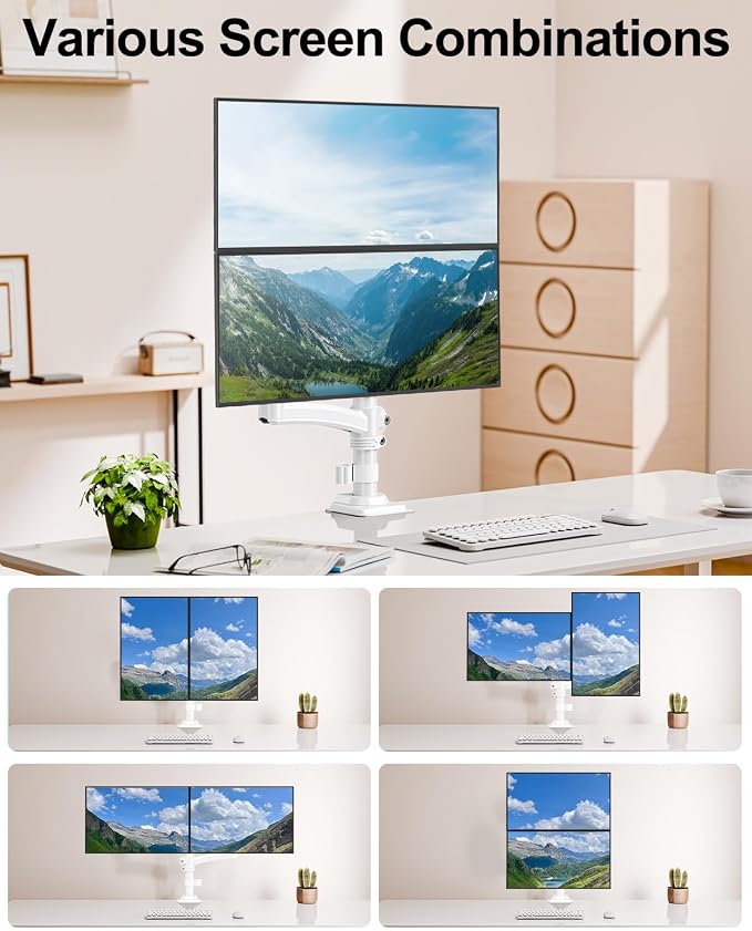 Dual Monitor Stand for Desk, Taller Monitor Arms for 2 Screens up to 32 inch - Image 7