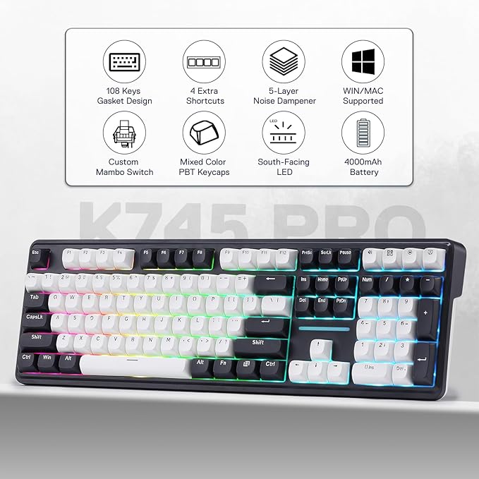 Redragon K745 PRO Wireless Gasket RGB Gaming Keyboard, 108 Keys Mechanical - Image 2
