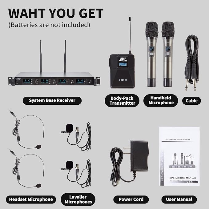 4 Channel Wireless Microphone System UHF 2 Cordless Handheld Mics and 2 - Image 7