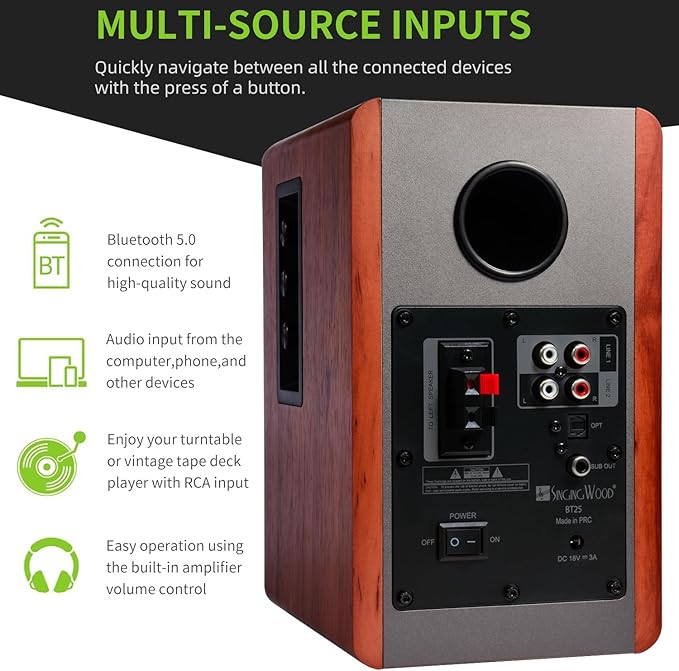 SINGING WOOD BT25 Bluetooth Active Bookshelf Speakers for - Image 5