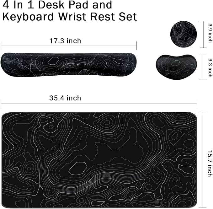 Topographic Mouse Pad Set, Extended Mouse Pad+Keyboard Wrist Rest, Memory Foam - Image 4