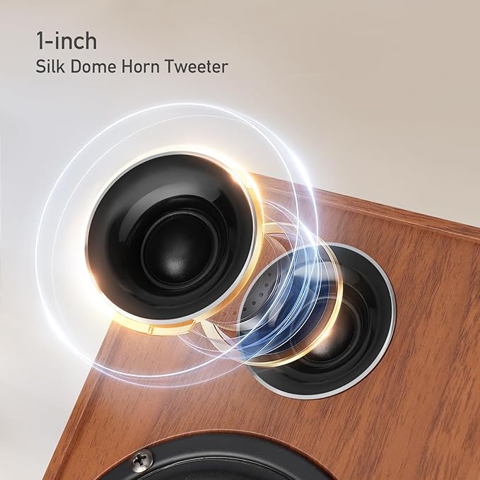 Elimavi Powered Bluetooth 5.3 Bookshelf Speakers - 60W Record Player Speakers - Image 4