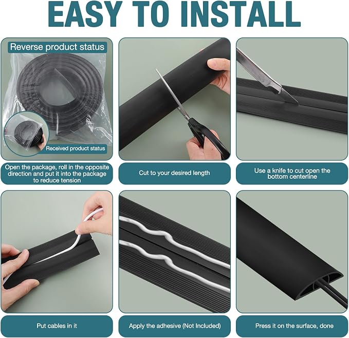 Floor Cord Cover, Cable Protector, 0.63W x 0.31H inches, Wire Cover - Image 7