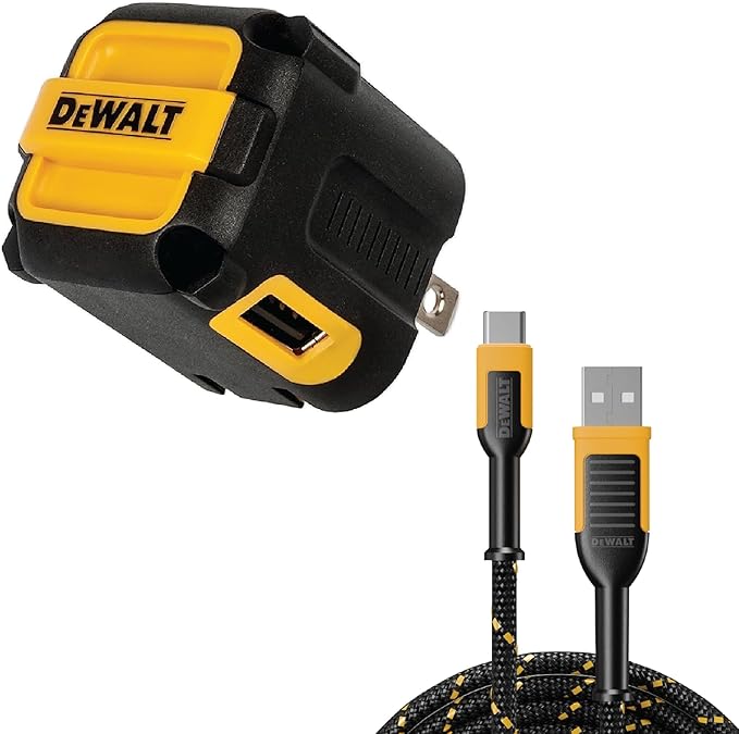 DEWALT 2-Port USB Wall Charger + 6 FT Type C to USB Cable, Dual 5V/2.1A Power by DEWALT