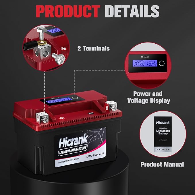 YTX12-BS 12V 6Ah, 360CCA LiFePO4 Lithium Motorcycle Battery, Powersports Battery - Image 3