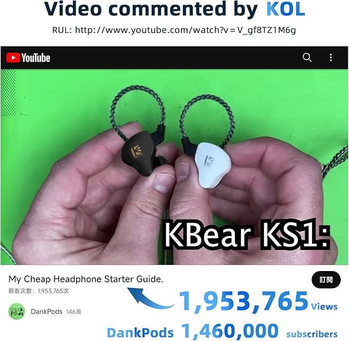 KBEAR KS1 Earphones in Ear Monitor Super Bass Wired Earbuds, Crystal Clear - Image 2